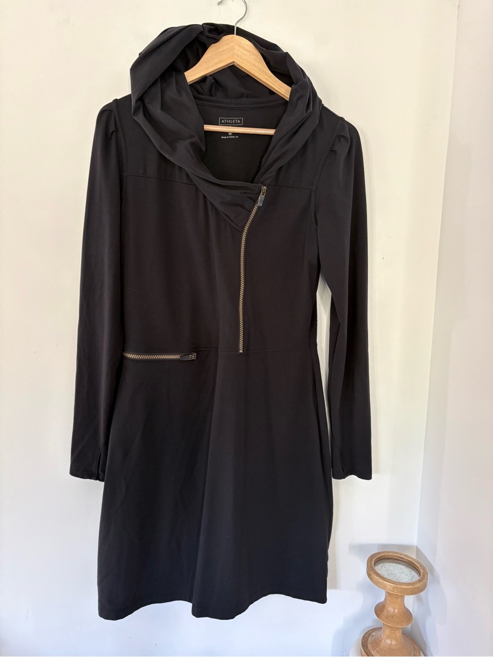 ATHLETA Black Casual Dress M Asymmetrical Zipper #265916 Nylon Spandex Athletic